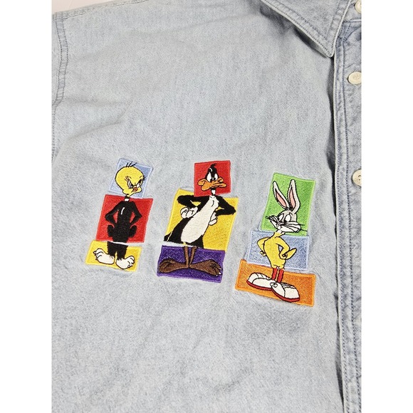 Vintage Looney Tunes‎ Shirt Mens 2XL Denim Warner Bros Bugs Daffy Cartoon 90s - Picture 5 of 12